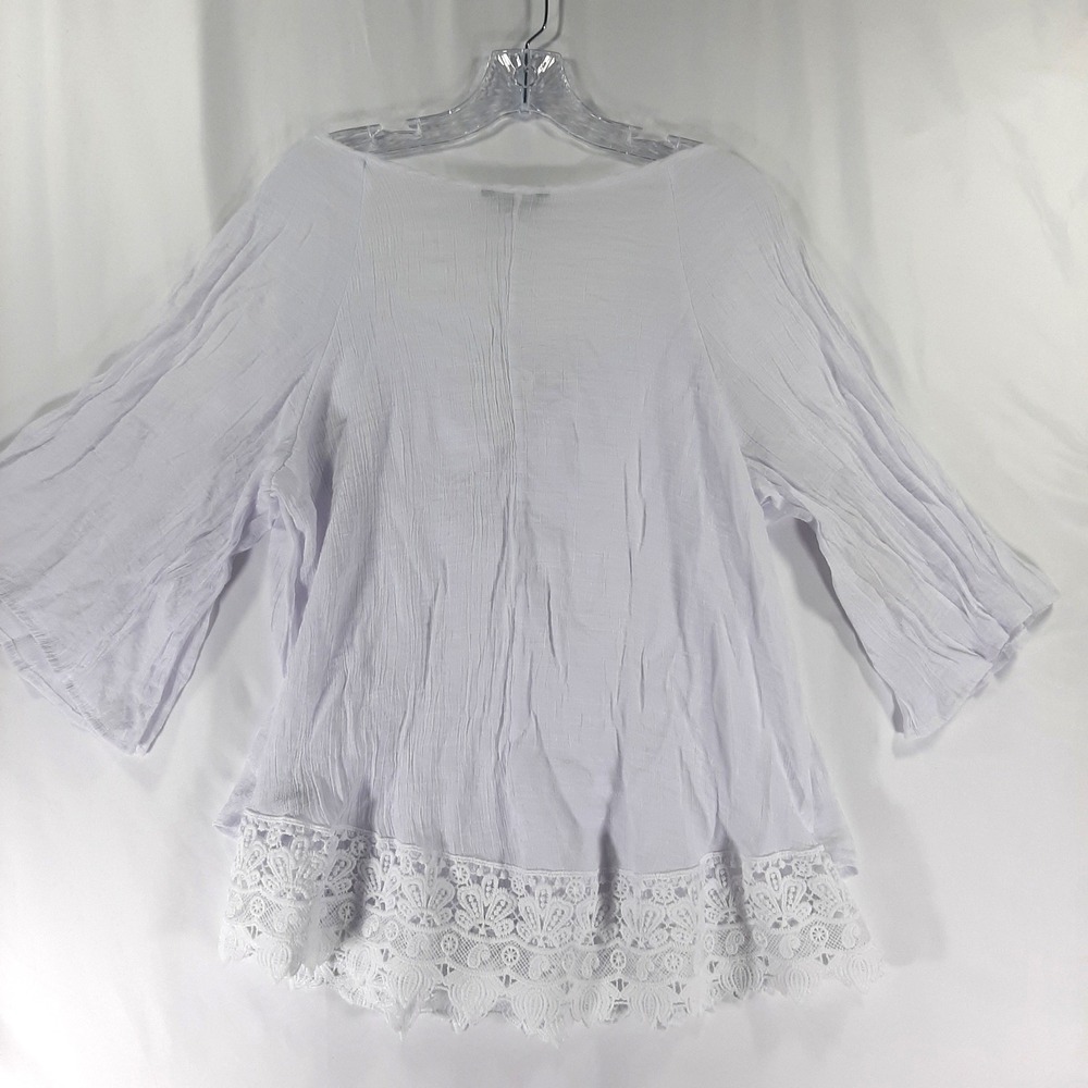 Unique Spectrum White Lace Trim Gauze Peasant Top 1X Boho Tassel Bell Sleeve - Picture 8 of 11